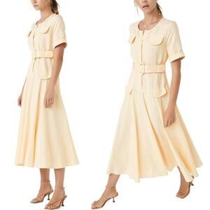 Steele. Reeta Dress Linen Blend Butter Yellow Drop Waist Dainty Feminine Size XS